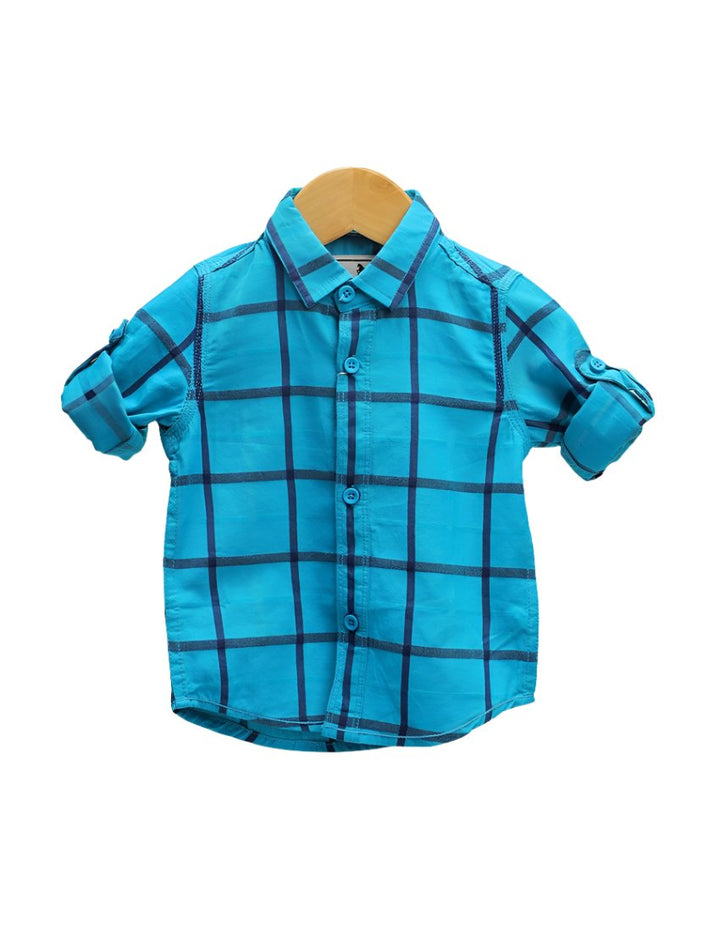 Zubaida's Shirt Electric Blue With Checkered Pattern For Boys