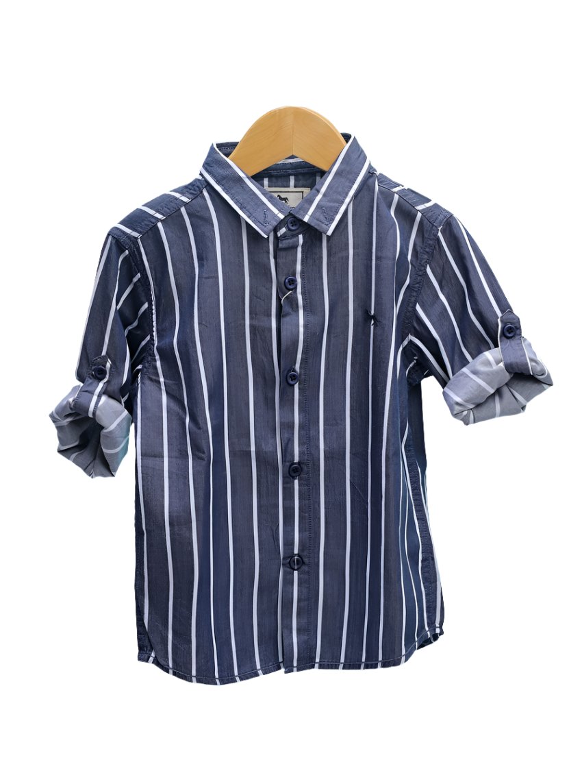 Zubaida's Shirt Navy Blue with White Stripes for Boys