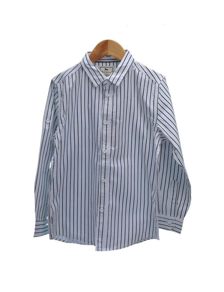 Zubaida's Shirt White with Charcoal Gray Stripes for Boys