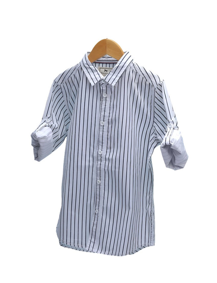 Zubaida's Shirt White with Charcoal Gray Stripes for Boys