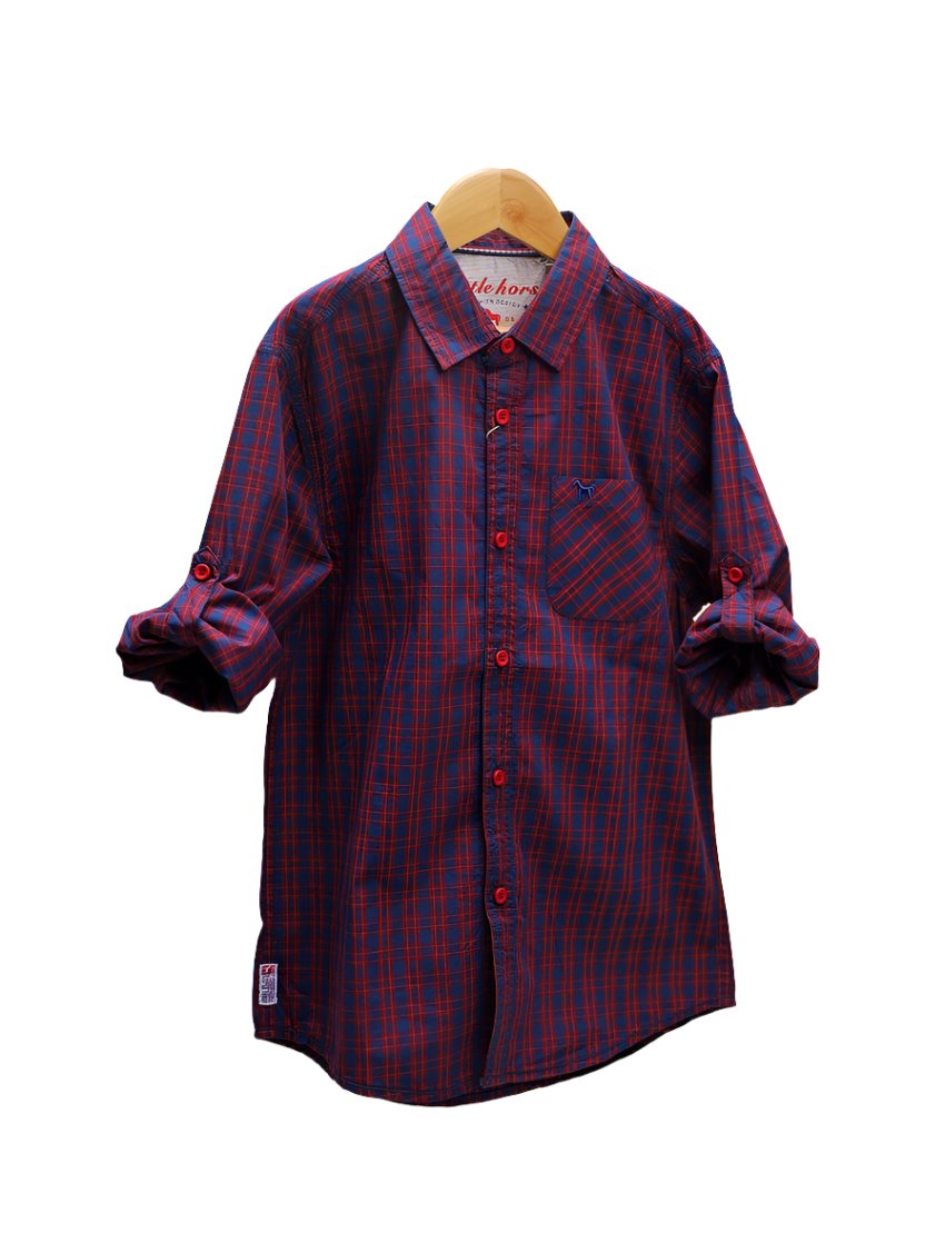 Zubaida's Shirt Red & Navy Blue with Check Print for Boys