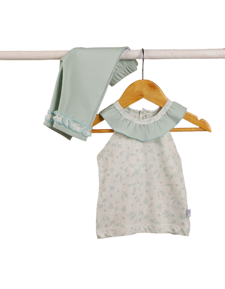 Suit Set Sage Green with Floral Print for Girls