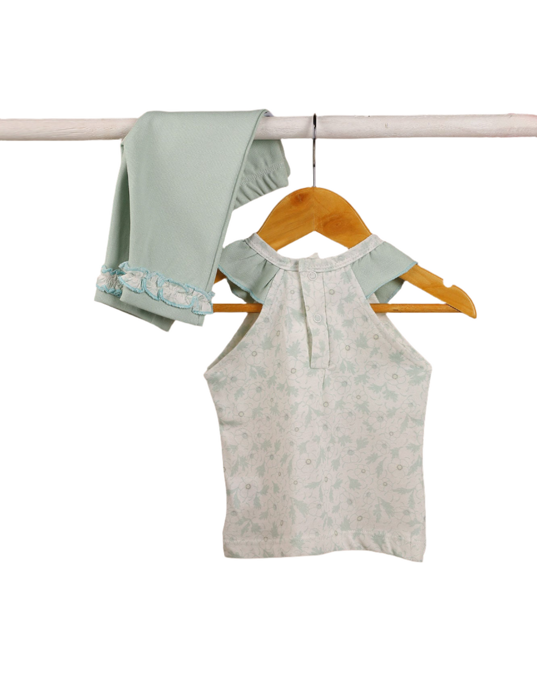 Suit Set Sage Green with Floral Print for Girls