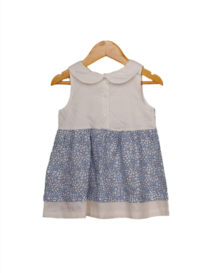 Frock Light Blue & Cream with Ditsy Floral Print for Girls