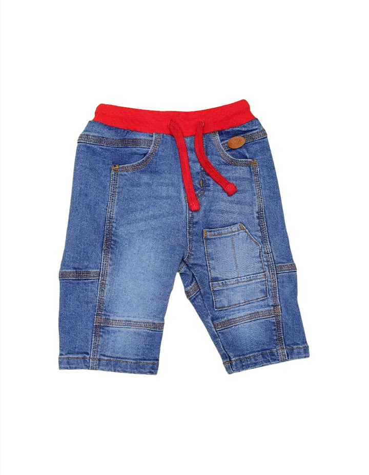 Denim Shorts with Red Waistband for Boys