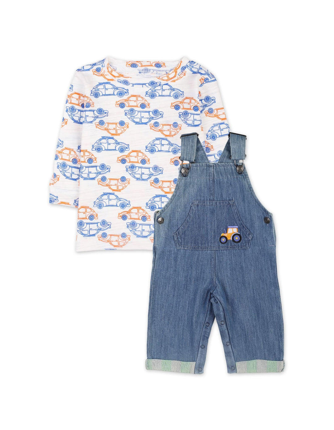 2 Pieces Dungaree Winter Suit Bambies Cars Print Denim Blue at Zubaidas