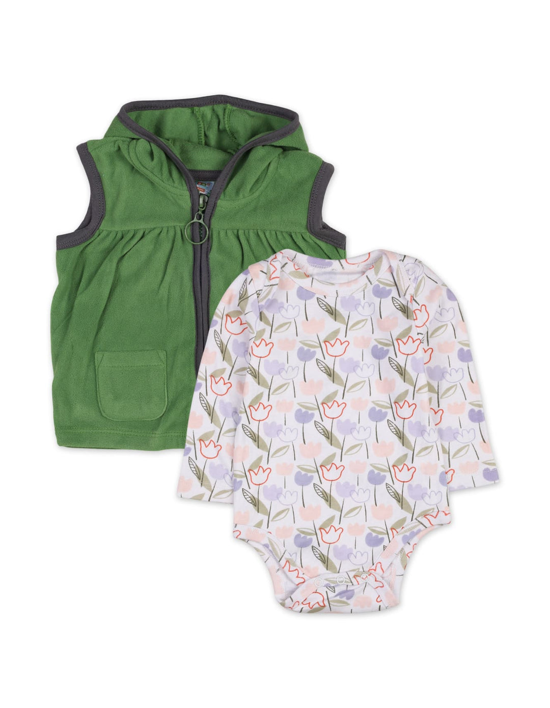 2 Pieces Set Baby Girls Bodysuits with Vests Bambies Green at Zubaidas