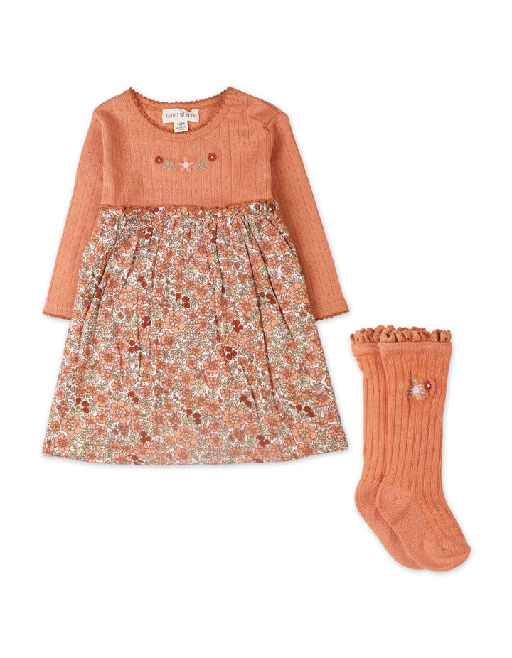2 Pieces Winter Dress Set Bambies Floral Peach at Zubaidas