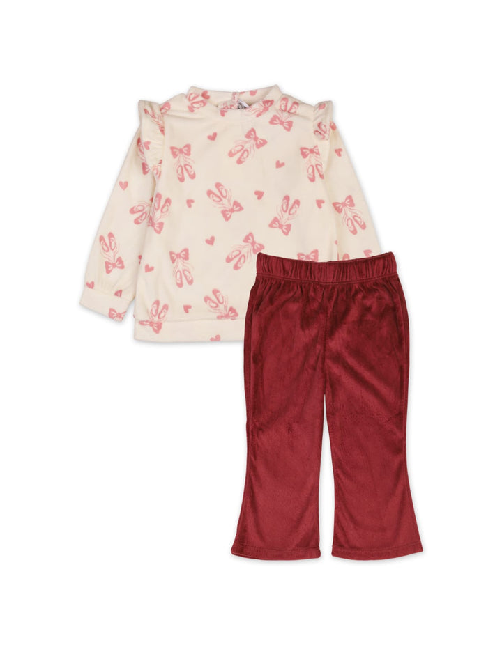 2 Pieces Winter Outfit Sets Bambies Bow Cream and Maroon at Zubaidas