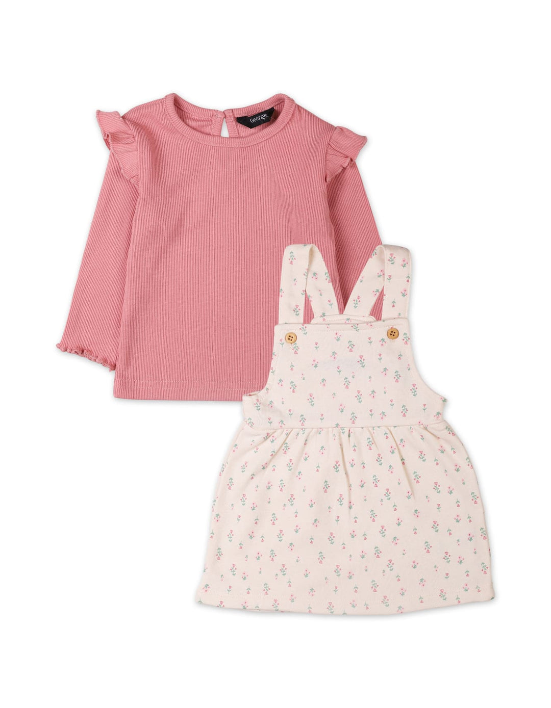 2 Pieces Winter Pinafore Dress Set Bambies Pink and Cream at Zubaidas
