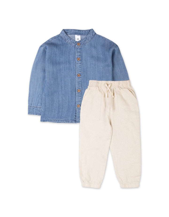 2 Pieces Winter Suit Sets Bambies Blue and Beige at Zubaidas