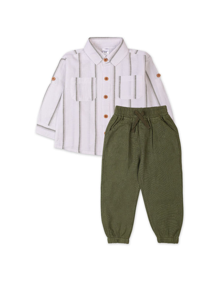 2 Pieces Winter Suit Sets Bambies Striped Olive Green at Zubaidas