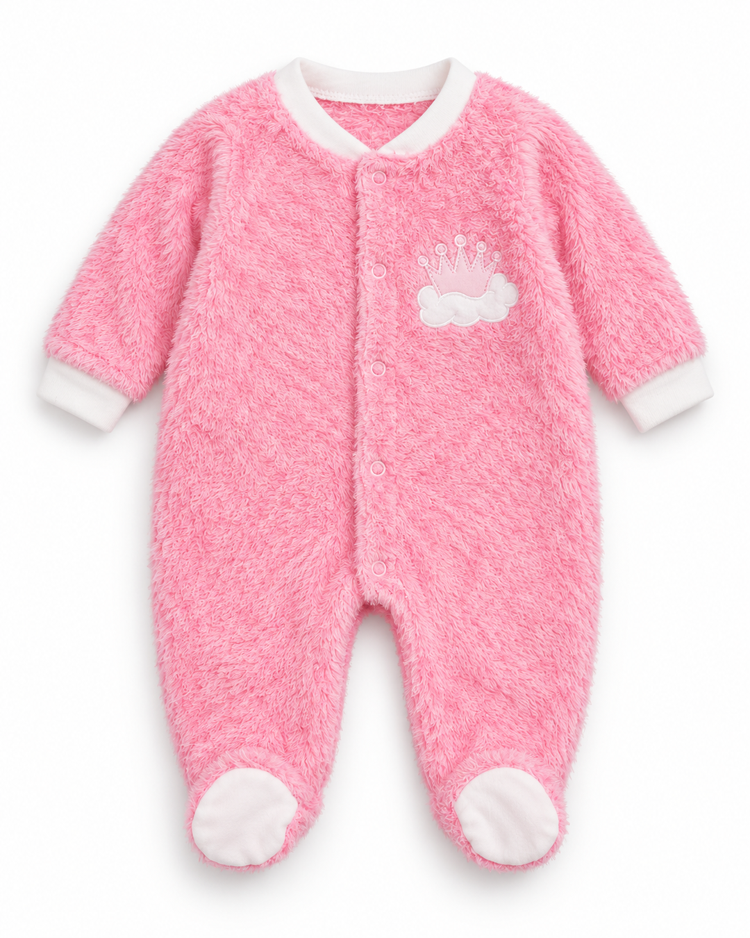 Infant Girl Winter Sleep Suit with Cap Crown and Cloud Pink at Zubaidas