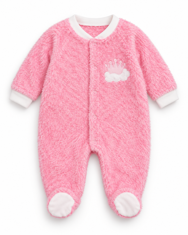 Infant Girl Winter Sleep Suit with Cap Crown and Cloud Pink at Zubaidas