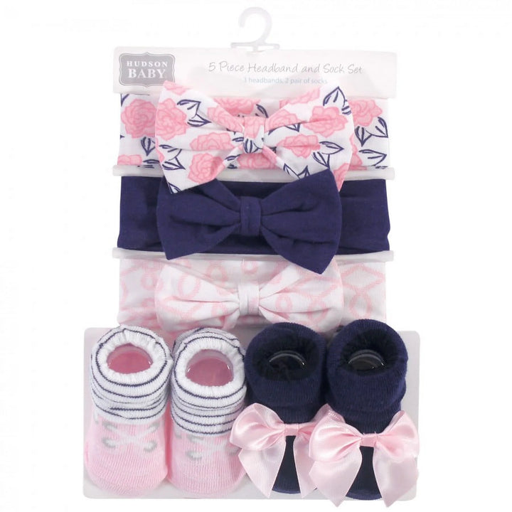 Zubaida's Adorable 5 Pcs Socks & Headbands Coordinated Set
