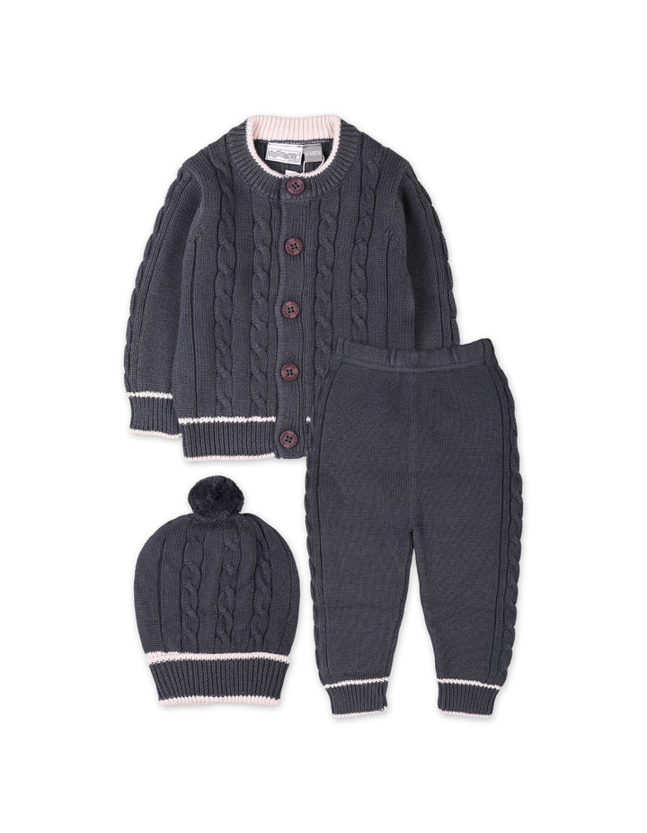 3 Pieces Infants Knitted Winter Clothes Bambies Dark Grey at Zubaidas