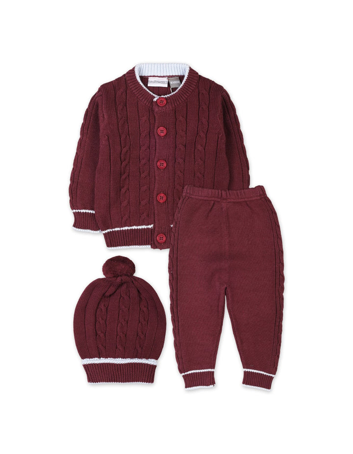 3 Pieces Newborn Knitted Winter Clothes Bambies Burgundy at Zubaidas