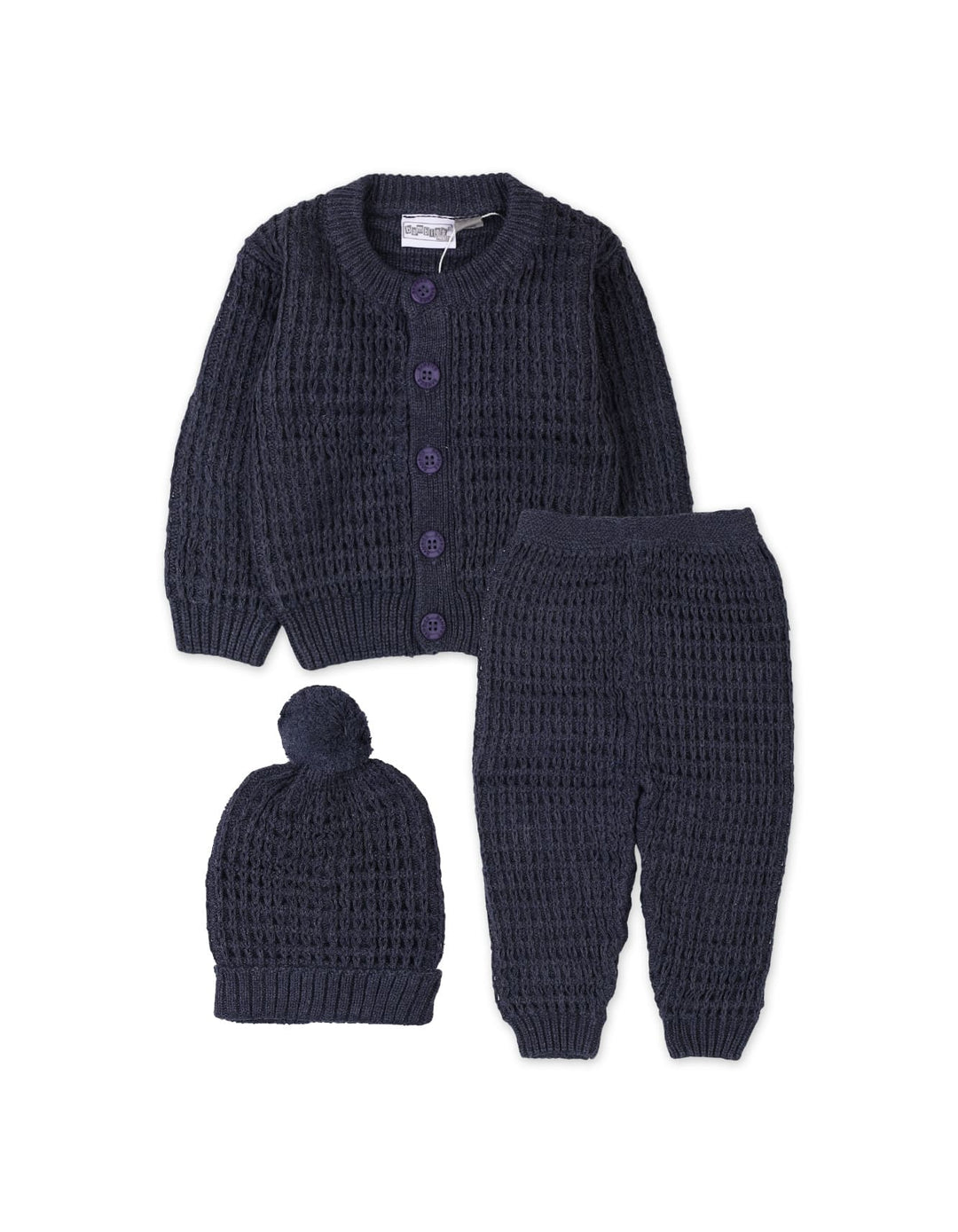 3 Pieces Newborn Knitted Winter Suit Bambies Navy Blue at Zubaidas