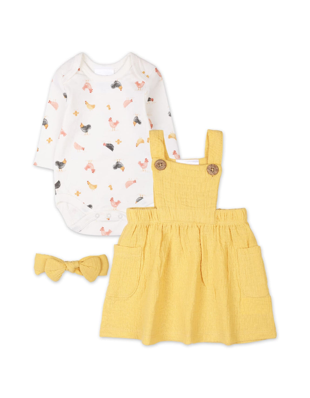 3 Pieces Winter Pinafore Dress Set Bambies Yellow at Zubaidas