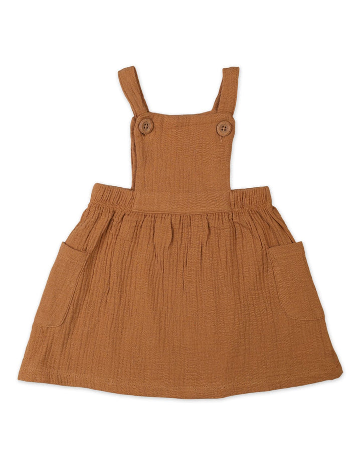 3 Pieces Winter Pinafore Dress Sets Bambies Brown Skirt, Printed Bodysuit and Matching Headband at Zubaidas Pakistan