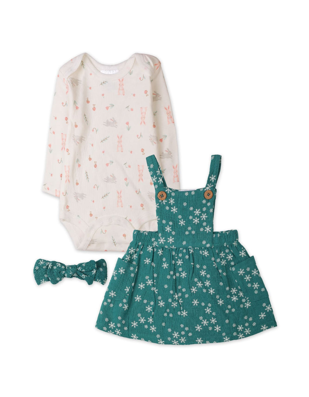 3 Pieces Winter Pinafore Dress Sets Bambies Green at Zubaidas