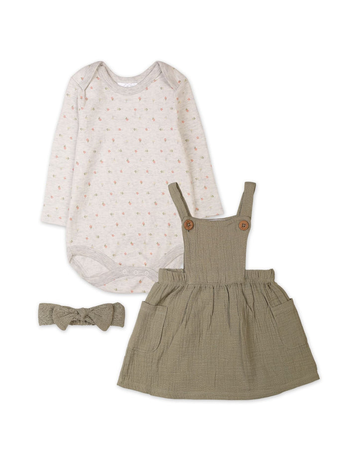 3 Pieces Winter Pinafore Dress Sets Bambies Olive at Zubaidas