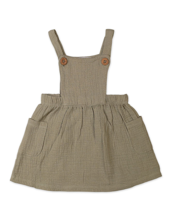 3 Pieces Winter Pinafore Dress Sets Bambies Olive Skirt, Printed Bodysuit and Headband at Zubaidas Pakistan