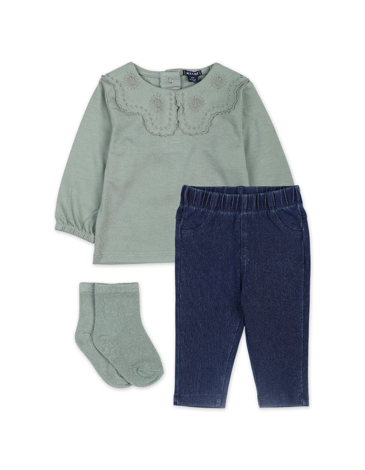 3 Pieces Winter Suit Sets Bambies Mint and Navy Blue at Zubaidas