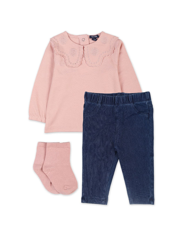 3 Pieces Winter Suit Sets Bambies Pink and Navy Blue at Zubaidas