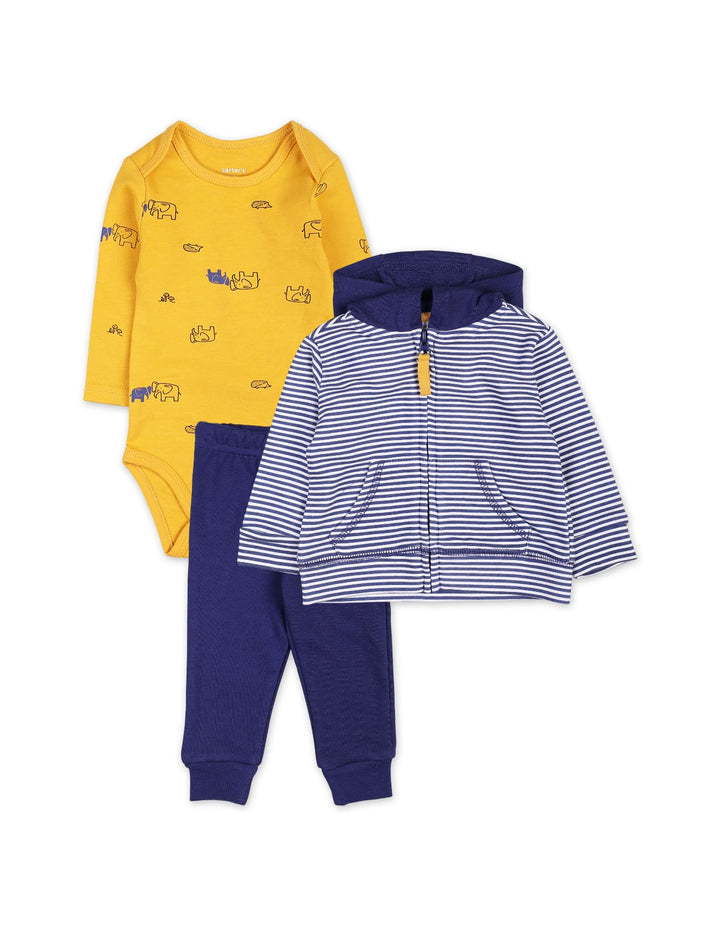 3 Pieces Winter Suit Sets Bambies Striped Navy and Mustard at Zubaidas