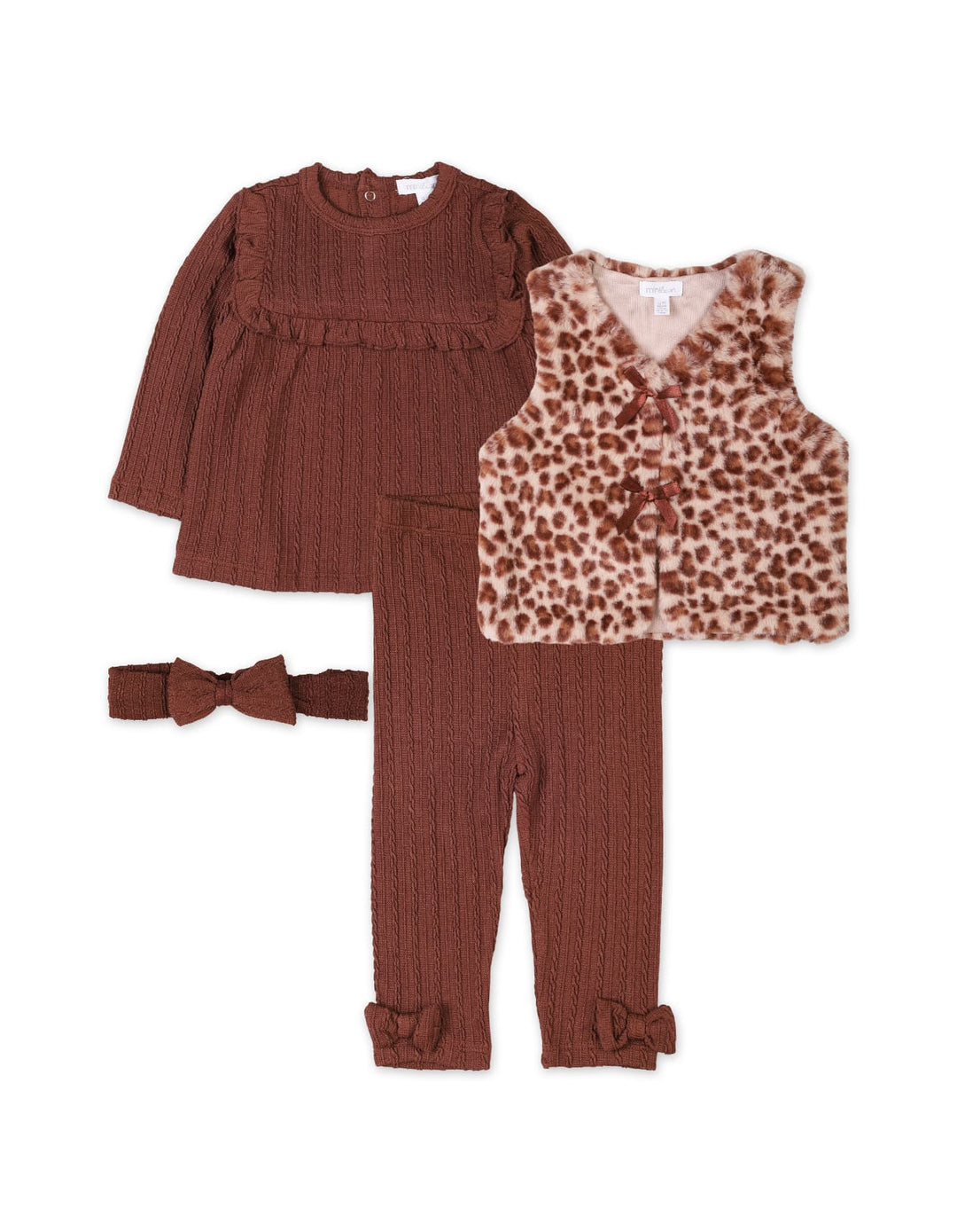 4 Pieces Winter Suit Sets Bambies Leapord Print Brown at Zubaidas