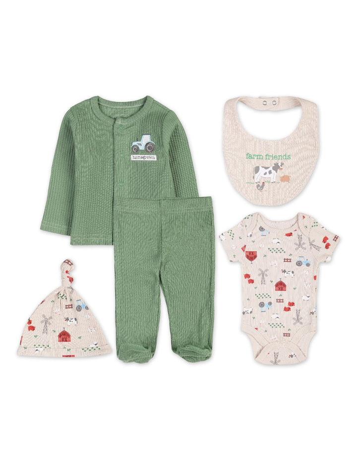 5 Pieces Winter Suit Sets Bambies Green and Beige at Zubaidas