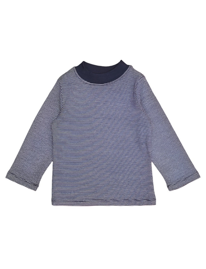 Mock Neck Shirt with Gray & Navy Blue Stripes - Infant