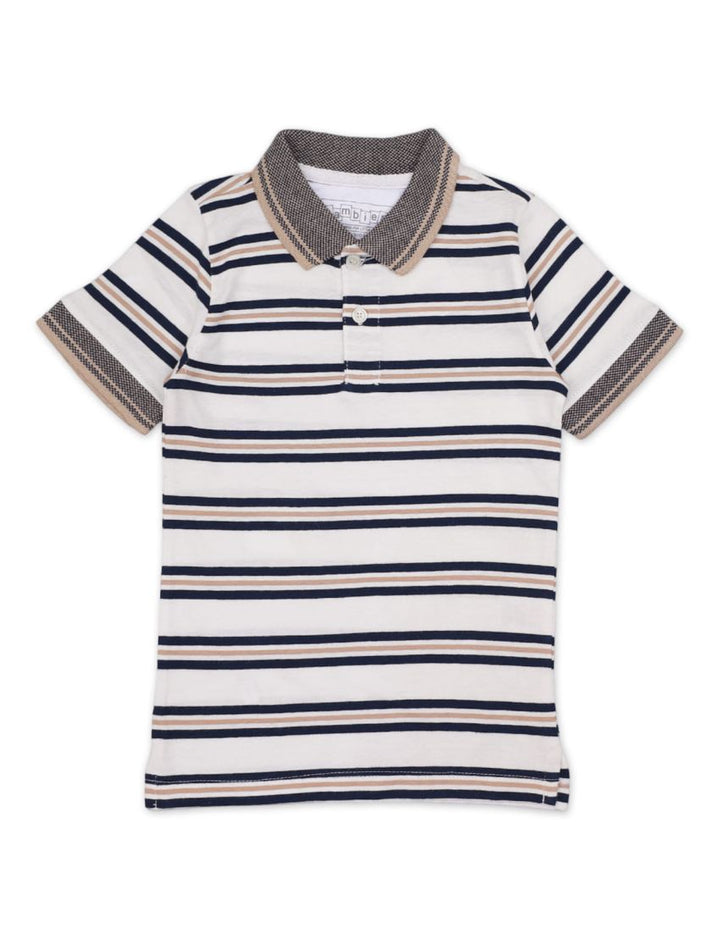 Polo Shirt White and Navy Blue Stripes for Boys