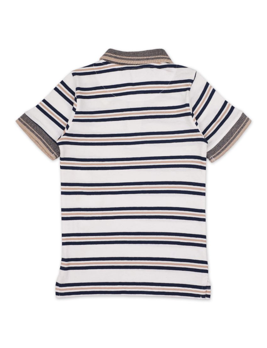 Polo Shirt White and Navy Blue Stripes for Boys