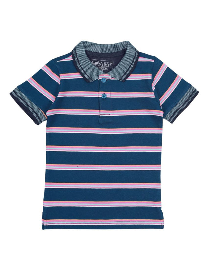 Polo Shirt Navy Blue with Stripes for Boys