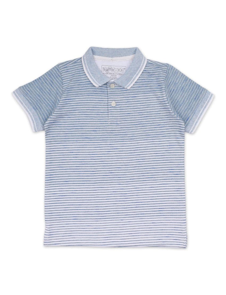 Polo Shirt Gray with White Stripes for Boys