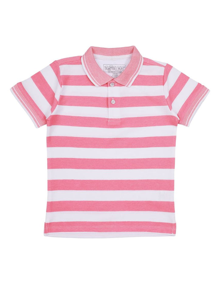 Polo Shirt Pink with White Stripes for Boys