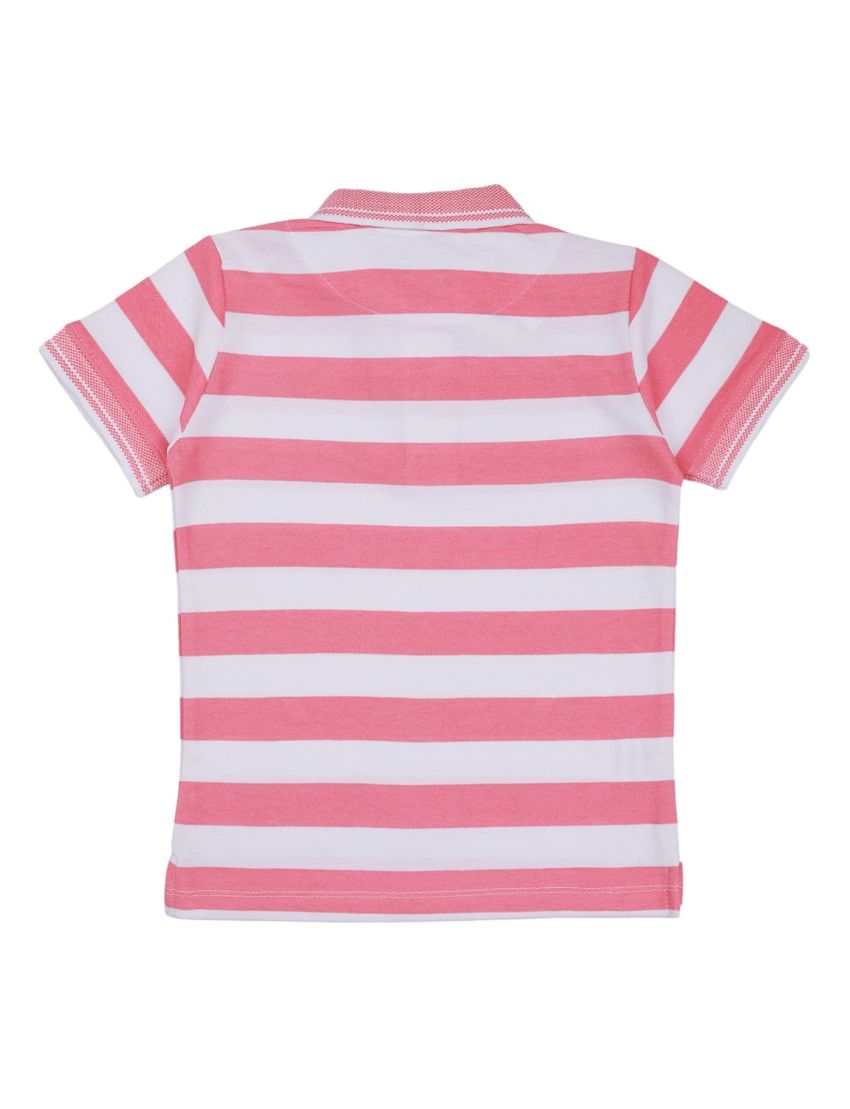 Polo Shirt Pink with White Stripes for Boys