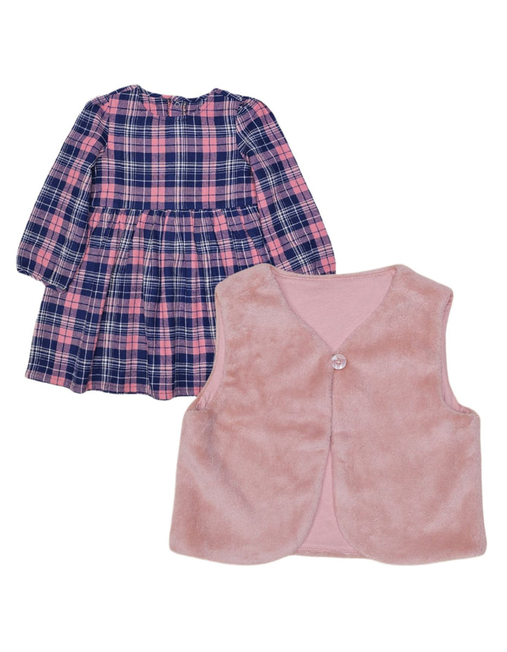 Checkered Frock with Fleece Vest for Girls