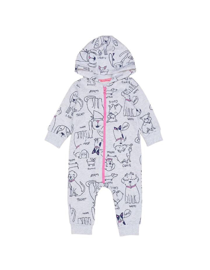 Zubaida's Full Romper Light Gray Dogs Themed for Boys