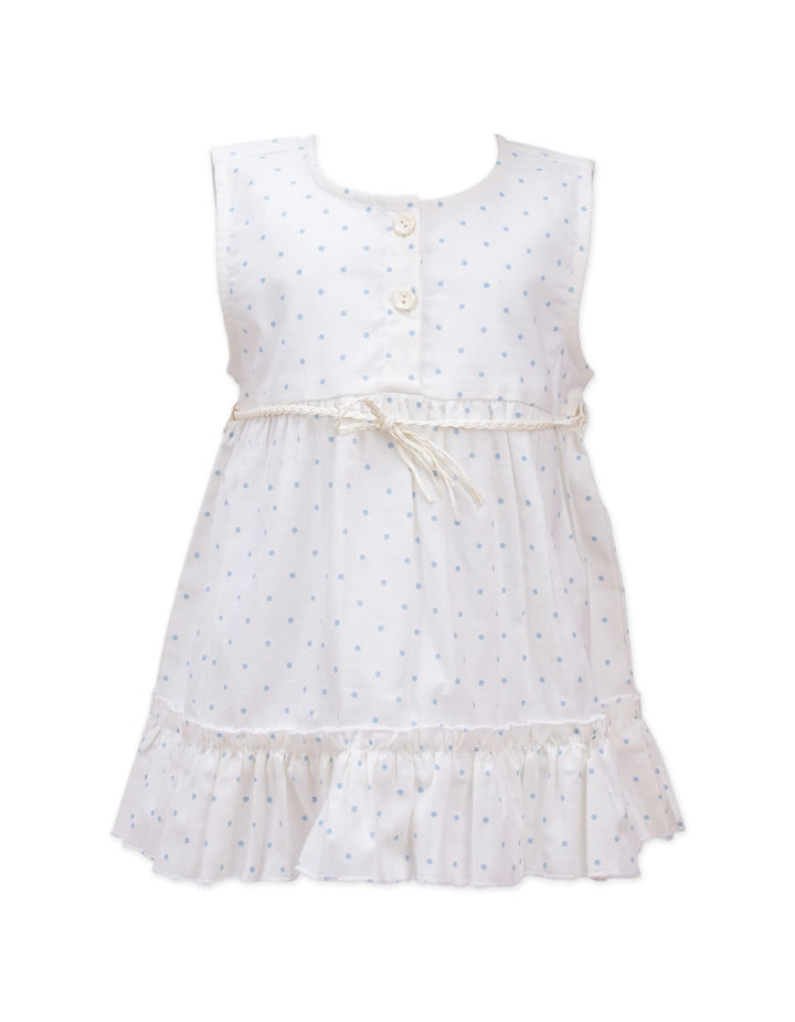 Sleeveless Frock With Round Neck- Blue Polka Dots