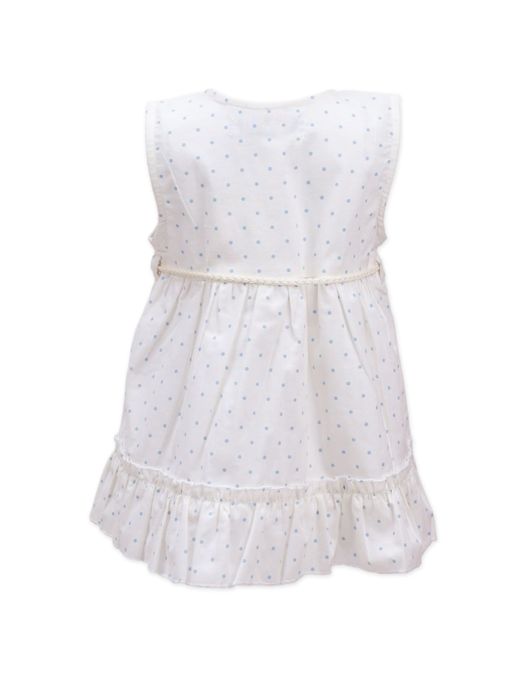 Sleeveless Frock With Round Neck- Blue Polka Dots