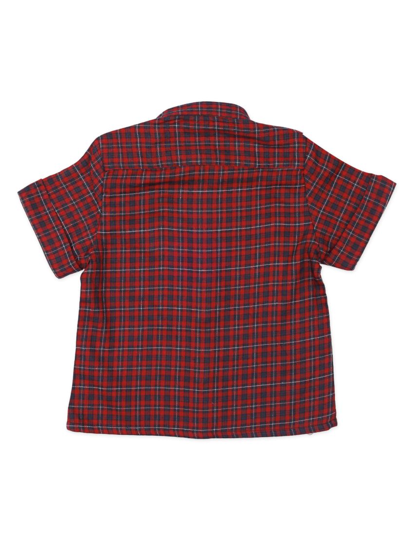 Shirt Maroon with Check Print for Boys - Toddler