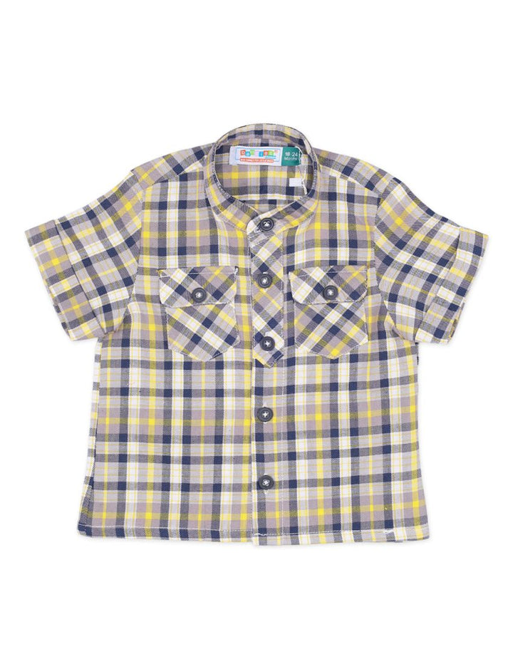 Checkered Double Pocket Shirt For Boys- Toddler - Yellow & Black