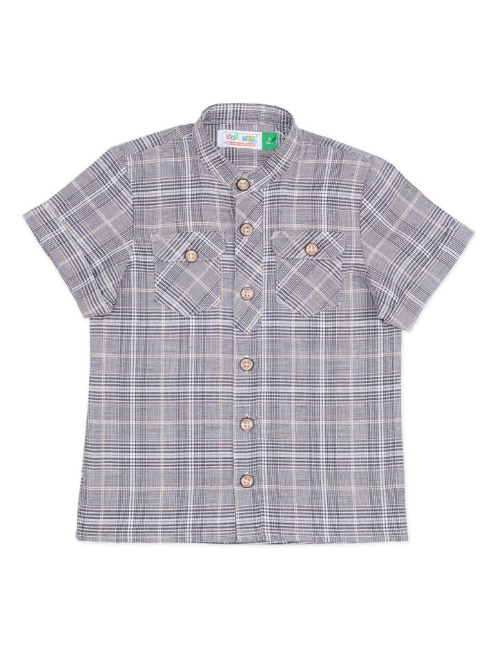 Checkered Double Pocket Shirt For Boys- Toddler - Black & Grey