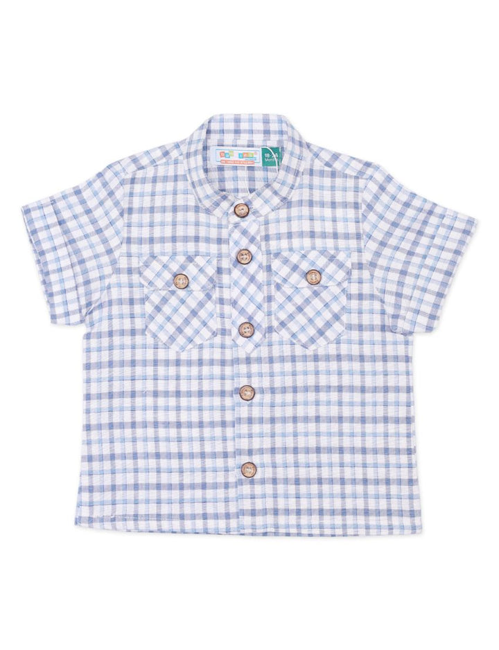 Zubaida's Shirt Blue with Check Prnt for Boys - Toddler