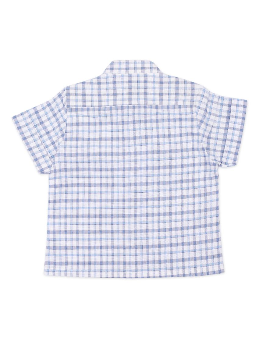 Zubaida's Shirt Blue with Check Prnt for Boys - Toddler