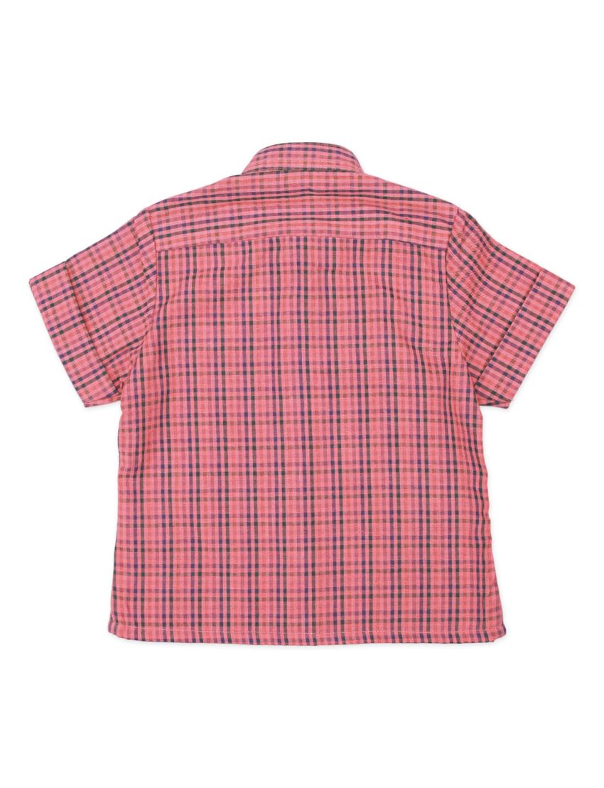 Checkered Double Pocket Shirt For Boys- Toddler - Red & Black