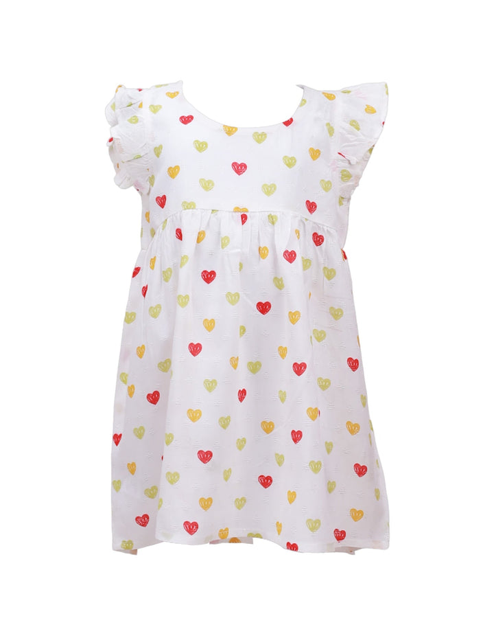 Frock White with Hearts Print